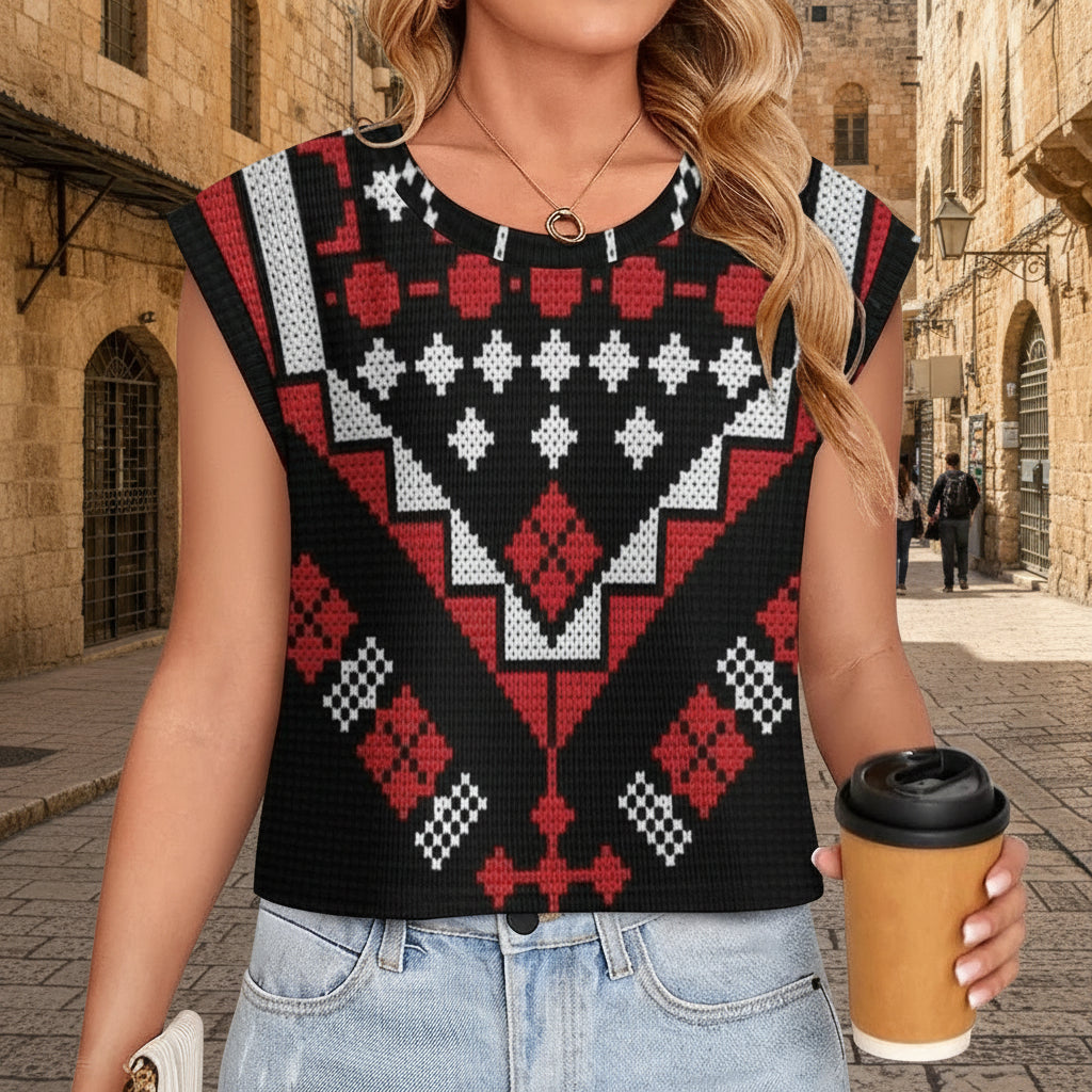 palestinian print tatreez blouse knitted