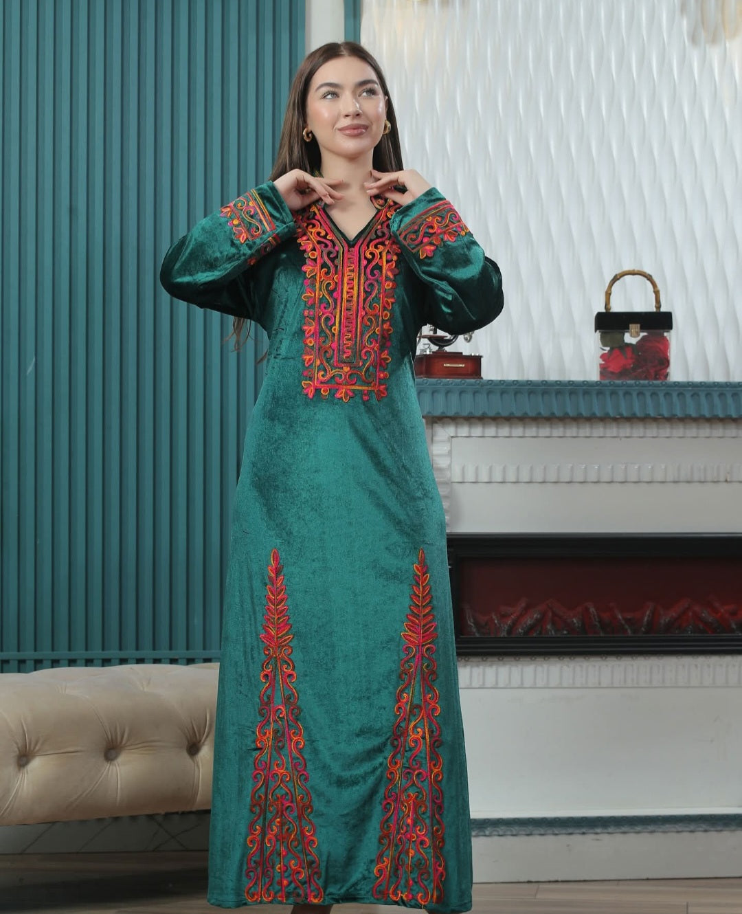 Velvet Modern Tatreez Handmade Maxi Dress