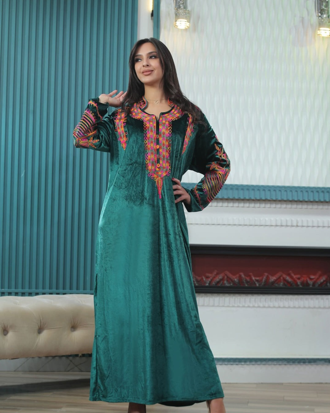 Velvet Modern Tatreez Handmade Maxi Dress