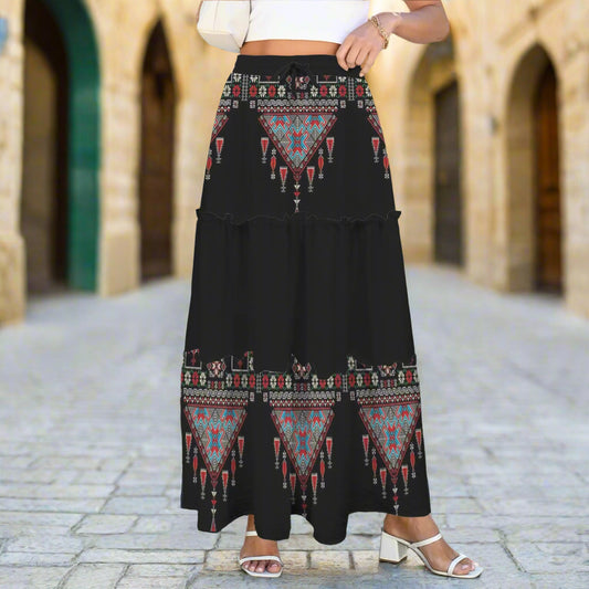 Black patterned tatreez print skirt