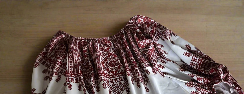 Palestinian Tatreez Print Off-shouldered chiffon blouse