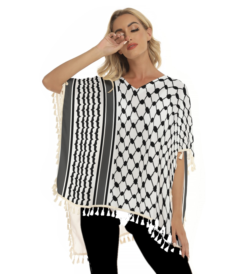 Palestinian Kuffiyeh Koufiyeh Print Women's Square Fringed Shawl -