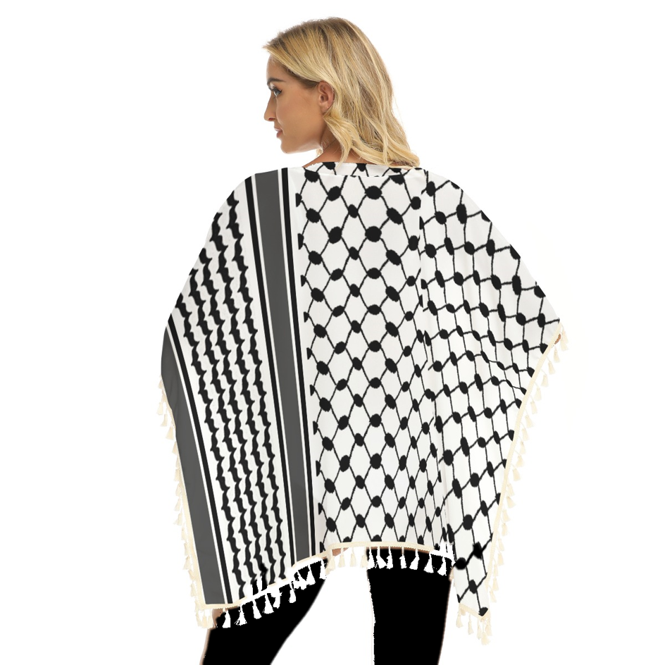 Palestinian Kuffiyeh Koufiyeh Print Women's Square Fringed Shawl -