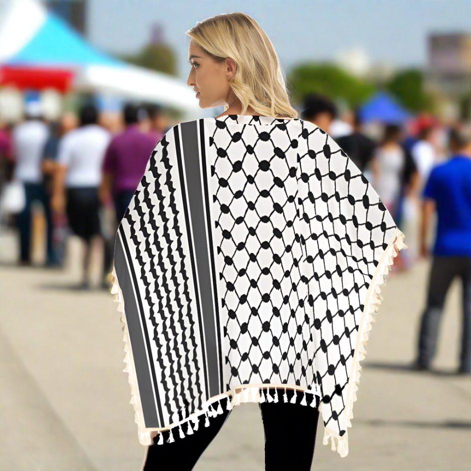 Palestinian Kuffiyeh Koufiyeh Print Women's Square Fringed Shawl -