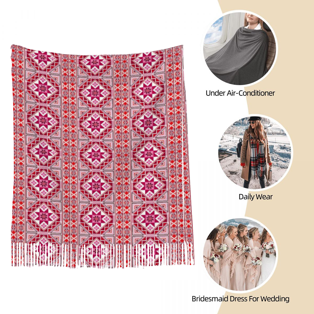 Palestinian Tatreez Pattern print Tassel Scarf for Women