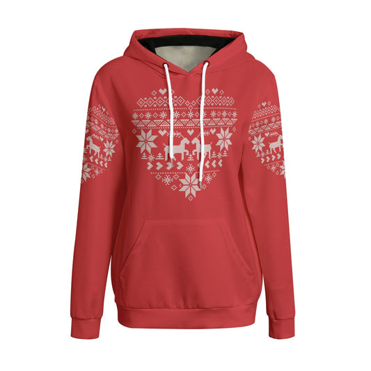 Heart shaped Women's Tatreez Print Pullover Hoodie, Red