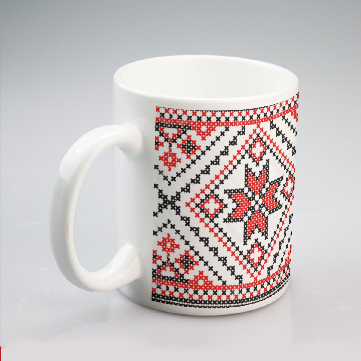 Palestinian Ceramic Mug, Palestinian Cross Stitch pattern, Ideal Gift, 11oz, Red