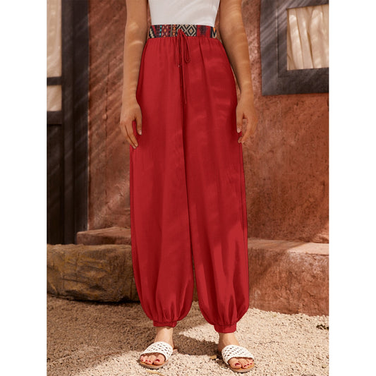 Bedouin Red Arabian Wide Legs Women's Carrot Pants, Casual, Women