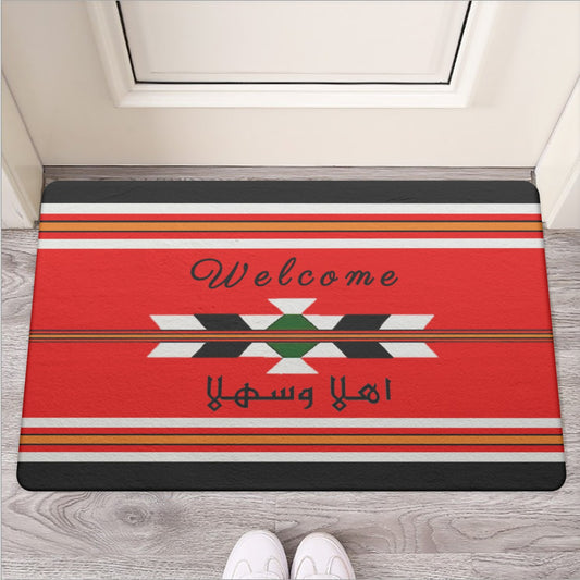 Bedouin Red Arabian Jordanian Home Decor Door Mat | Rubber with Welcome in Arabic