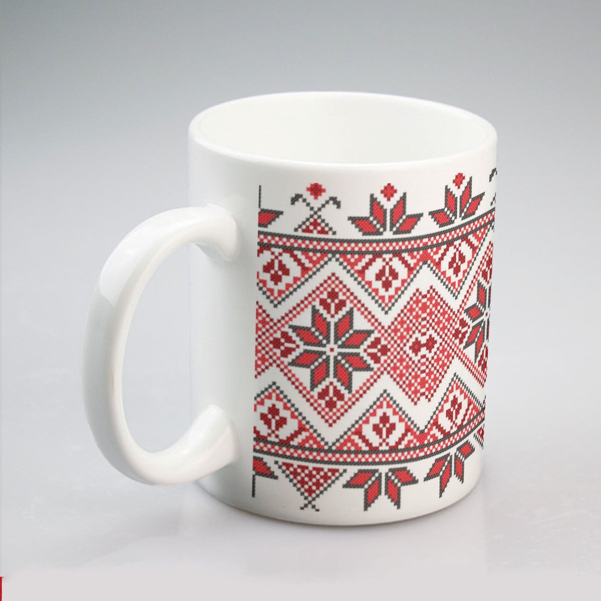 Palestinian Ceramic Mug, Palestinian Cross Stitch pattern, Ideal Gift, 11oz, Red