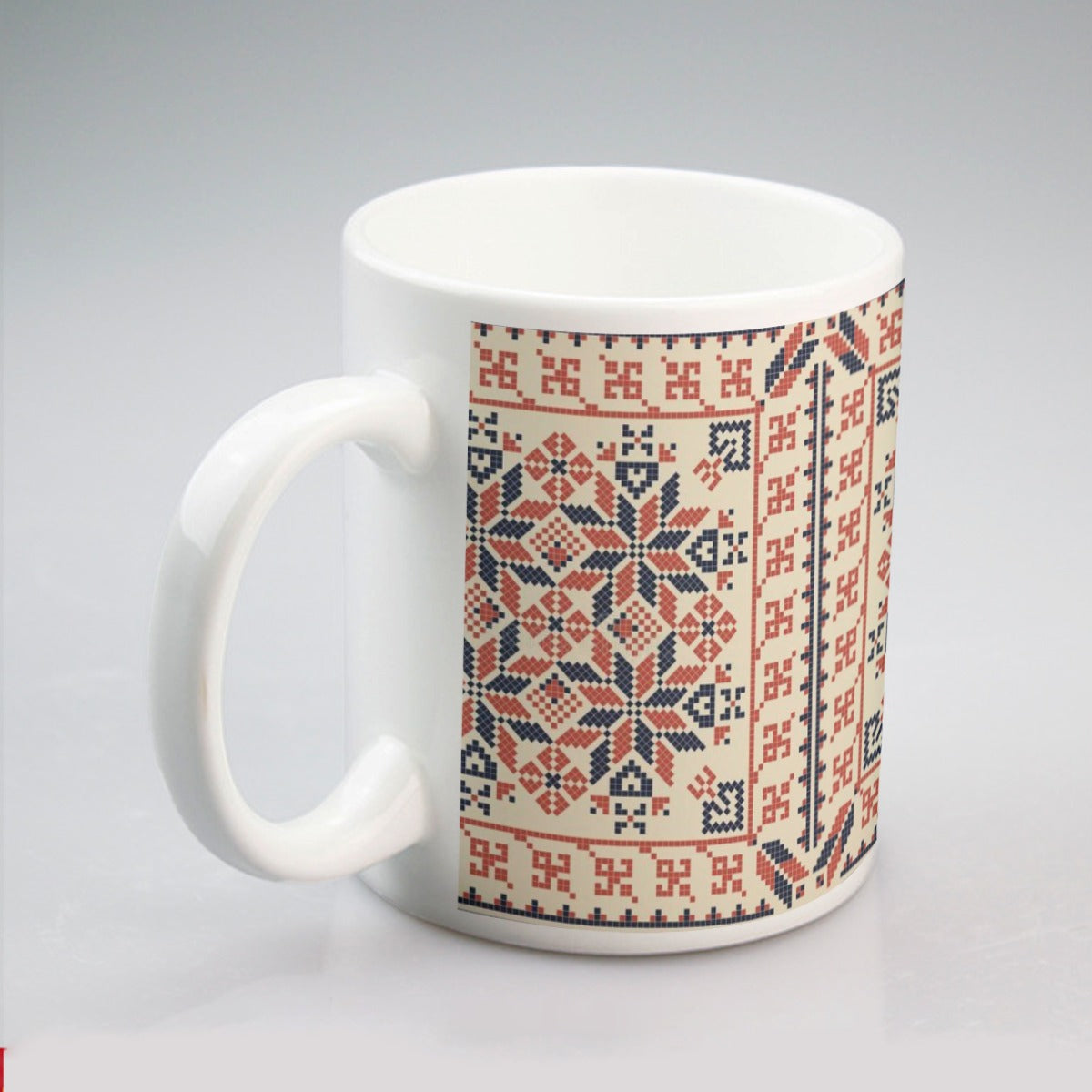 Palestinian Ceramic Mug, Palestinian Cross Stitch pattern, Ideal Gift, 11oz, Red