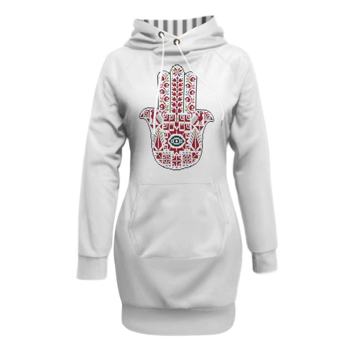 Palestinian Tatreez Hamsa Print Women's Pullover Hoodie With Raglan Sleeve