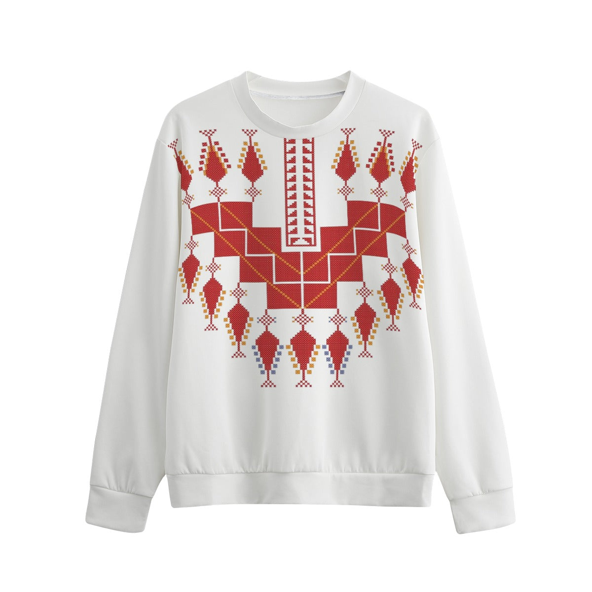 Palestinian Tatreez Design Print Unisex O-neck Sweatshirt, 100% Cotton, Red