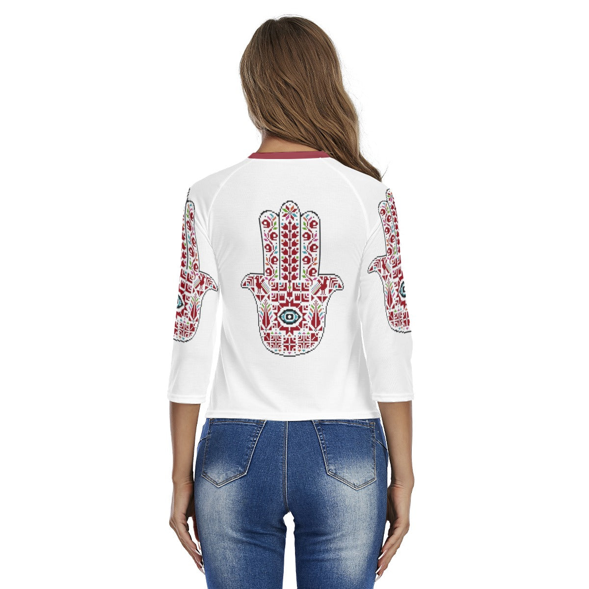 Palestinian Tatreez Hamsa Print Women's Raglan Sleeves T-shirts