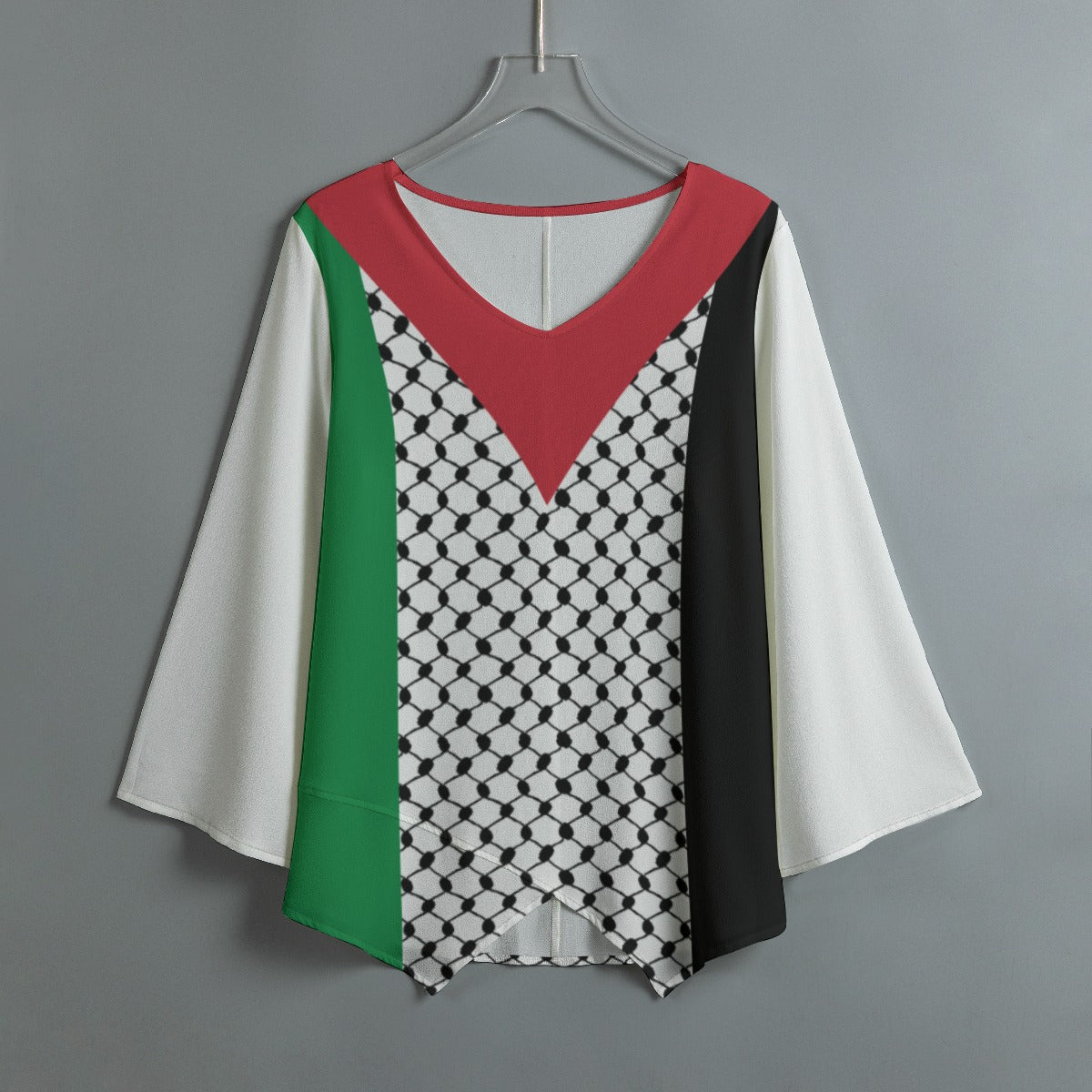 Palestinian Flag Gaza Freedom All-Over Print Women's V-neck T-shirt With Irregular Hem Blouse