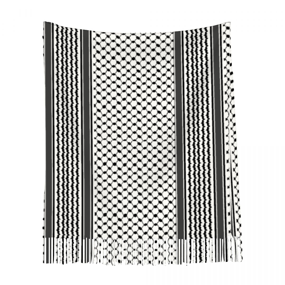 Kuffiyeh Tassel Scarf Neckerchief for Women 28.35" x 77.56"