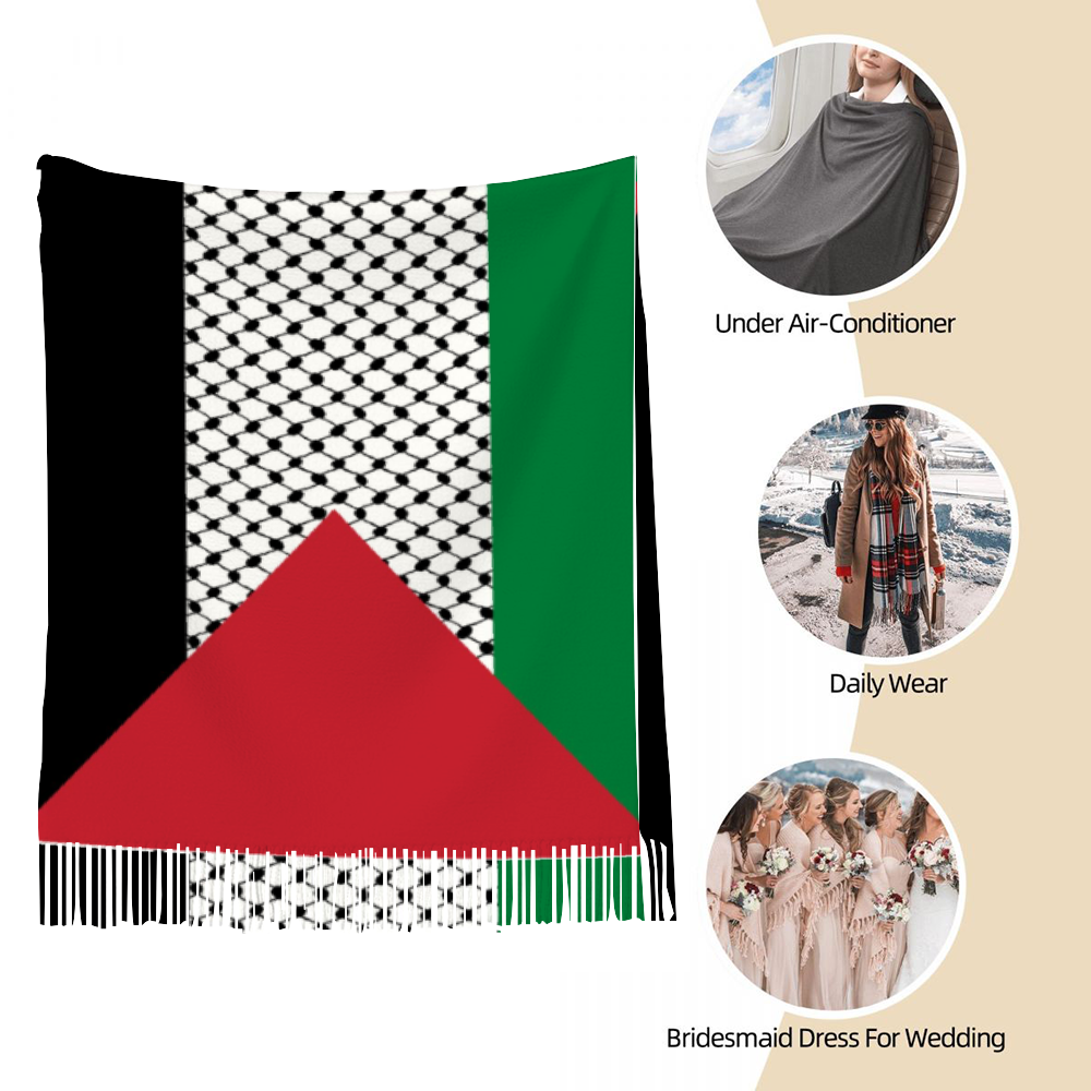 Palestinian Flag, Tassel Scarf for Women