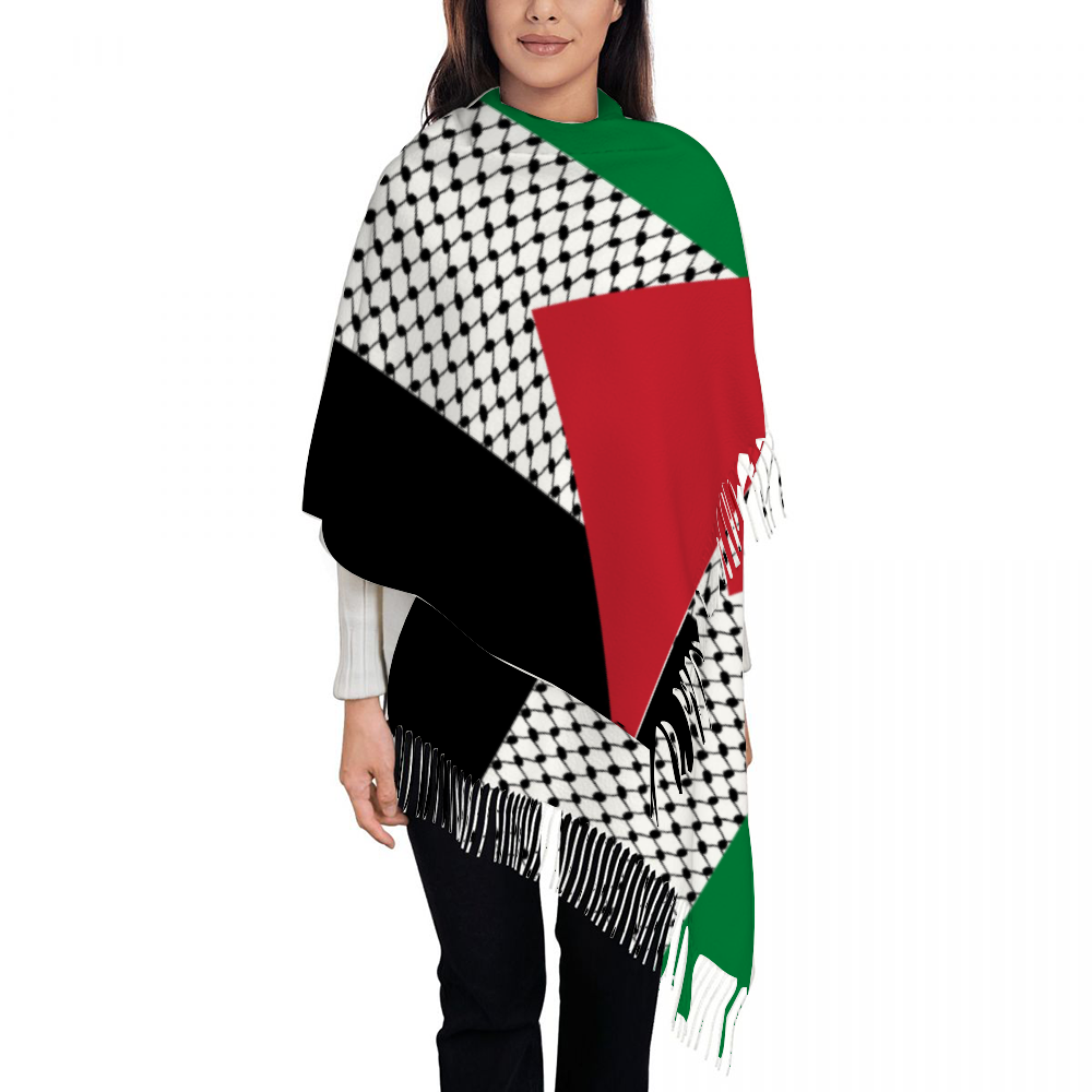 Palestinian Flag, Tassel Scarf for Women