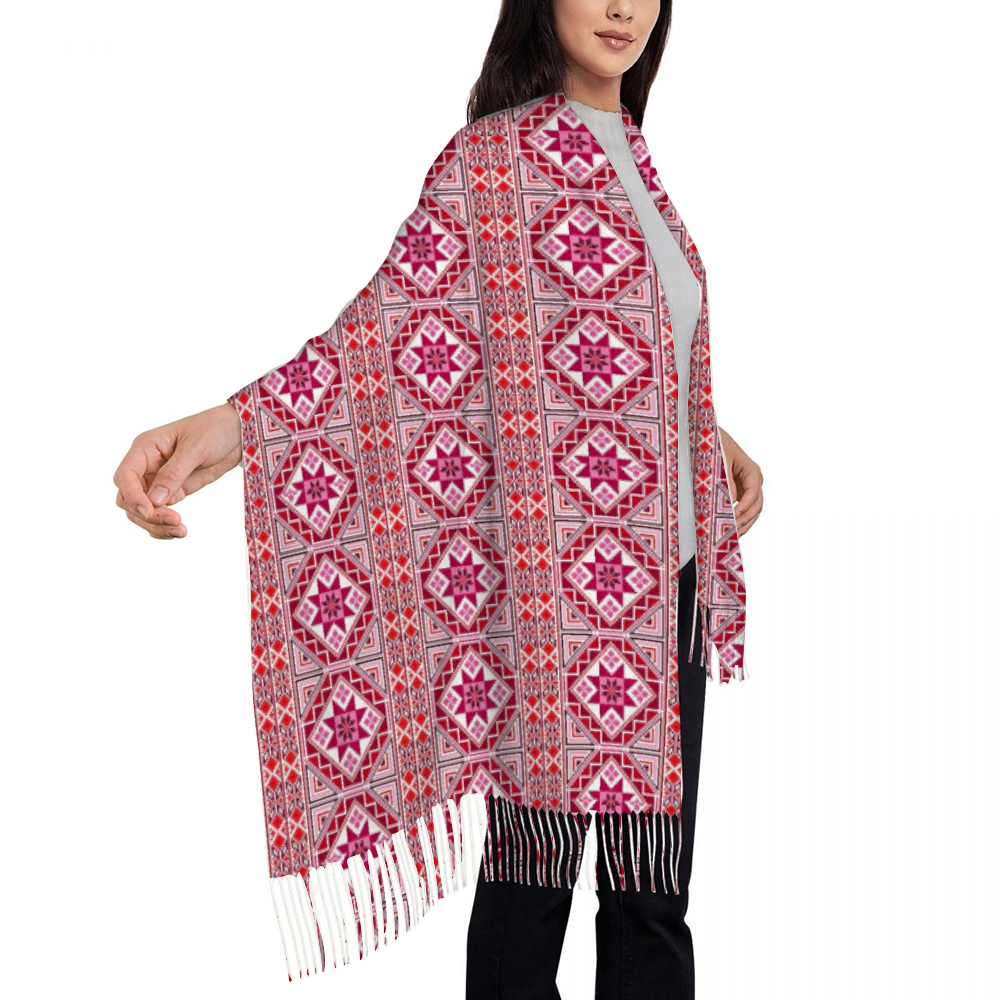 Palestinian Tatreez Pattern print Tassel Scarf for Women