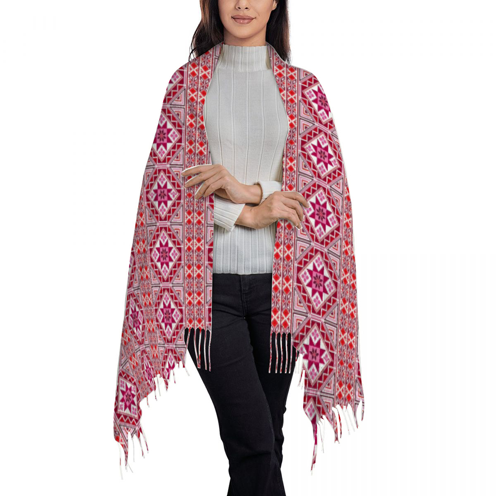 Palestinian Tatreez Pattern print Tassel Scarf for Women