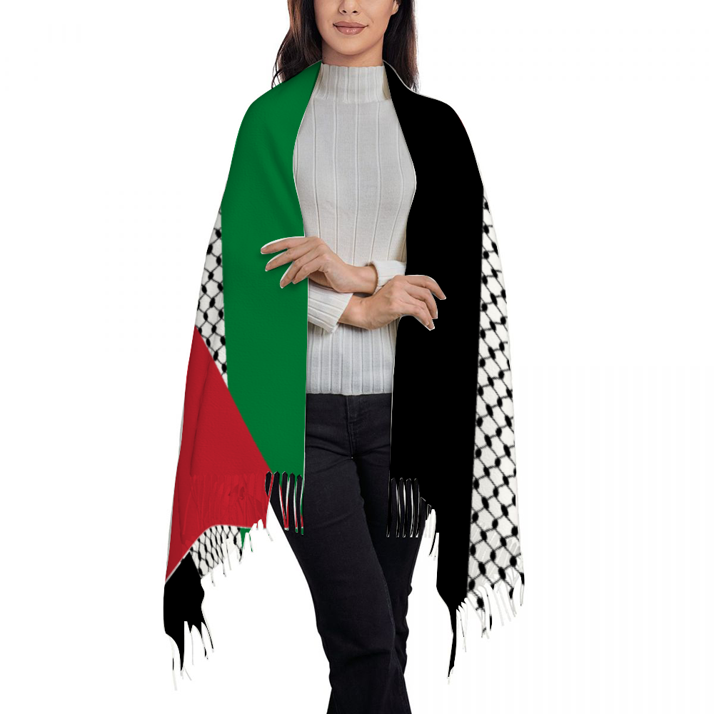 Palestinian Flag, Tassel Scarf for Women