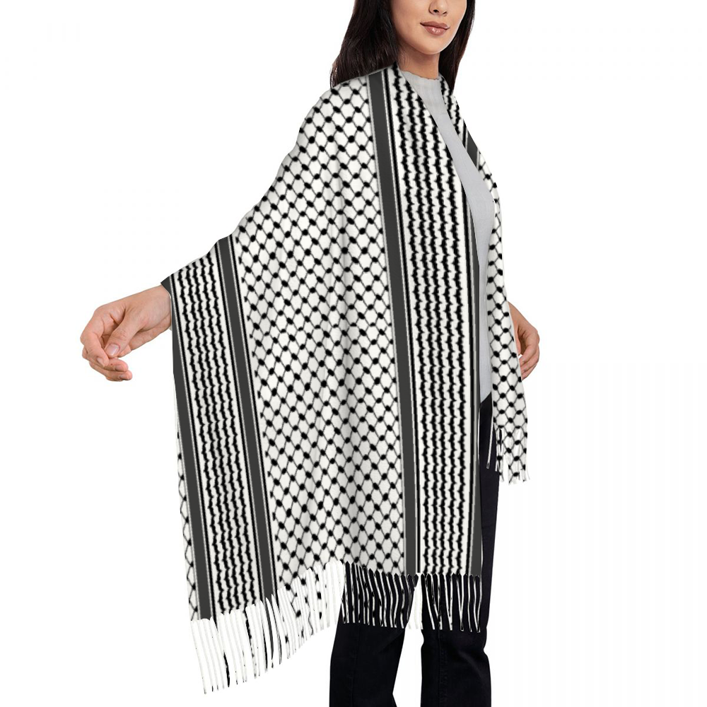 Kuffiyeh Tassel Scarf Neckerchief for Women 28.35" x 77.56"