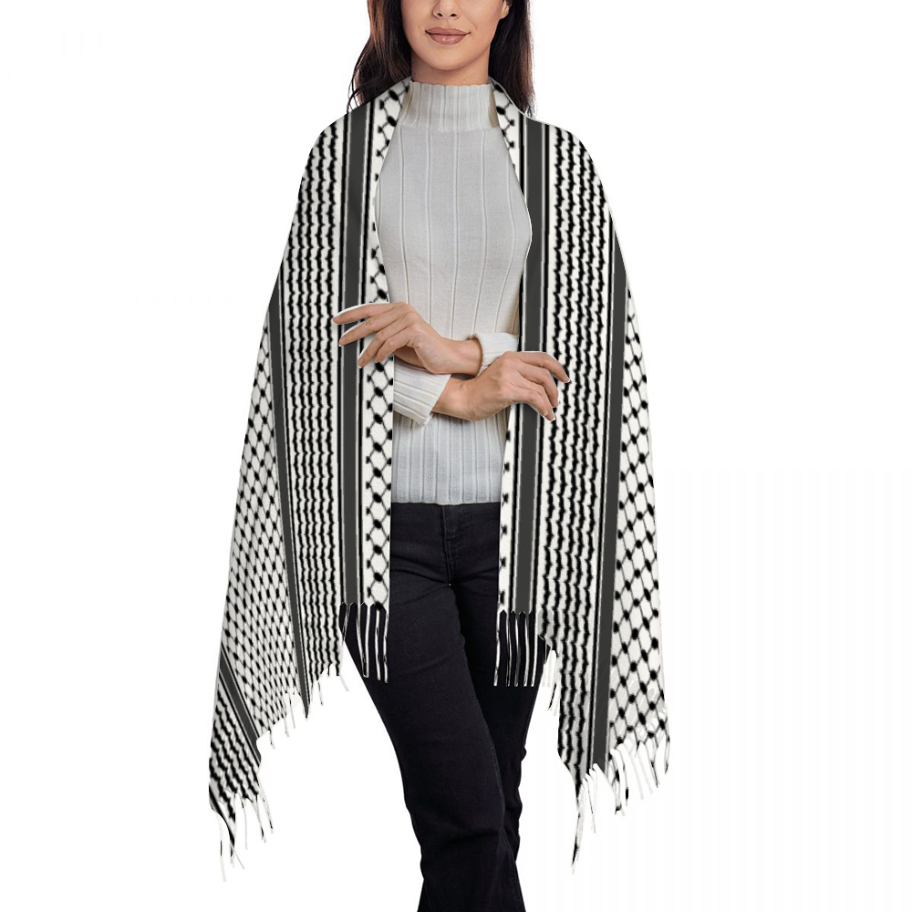 Kuffiyeh Tassel Scarf Neckerchief for Women 28.35" x 77.56"