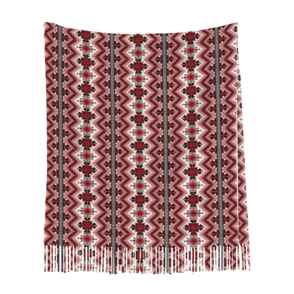 Palestinian Tatreez Print Pattern Tassel Scarf  for Women, Red