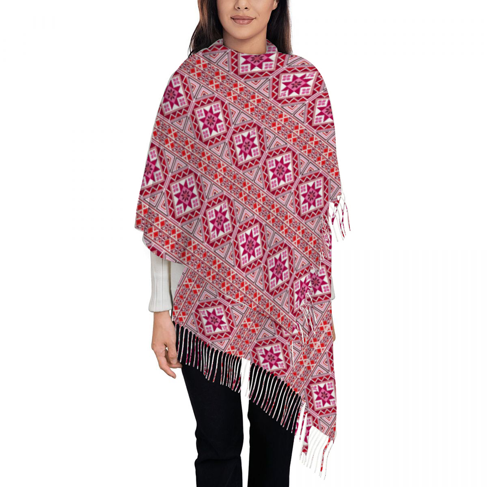 Palestinian Tatreez Pattern print Tassel Scarf for Women