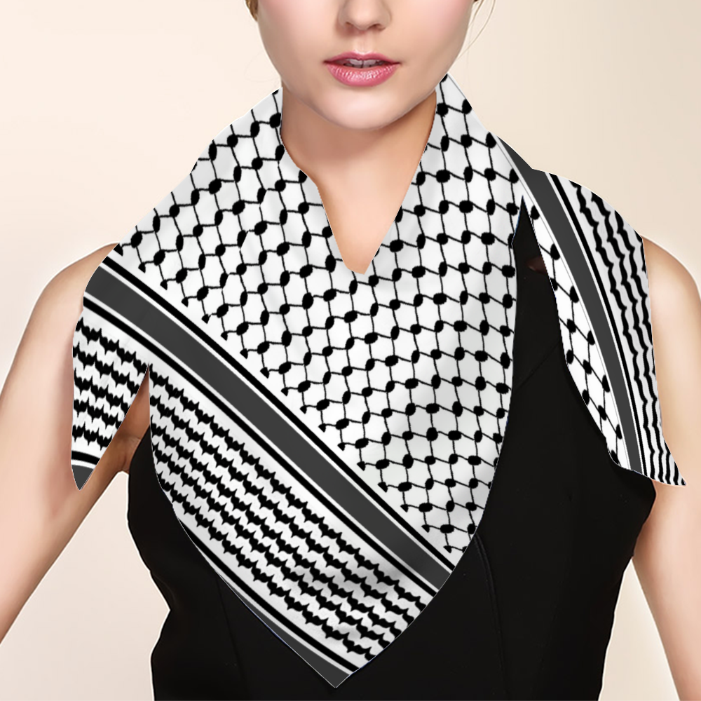 Kuffiyeh Silk-liked Scarf 20.8" x 20.8" Thin Satin Shawl