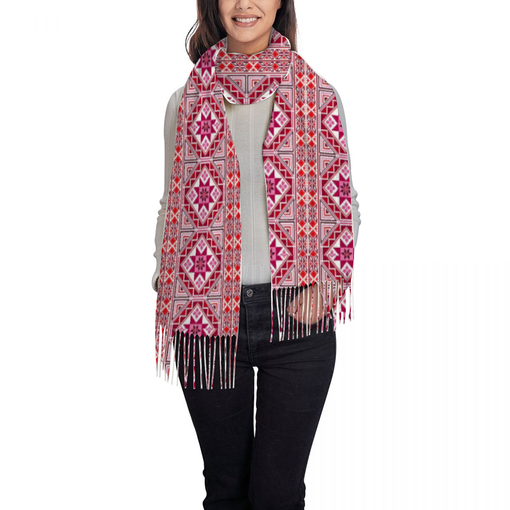 Palestinian Tatreez Pattern print Tassel Scarf for Women