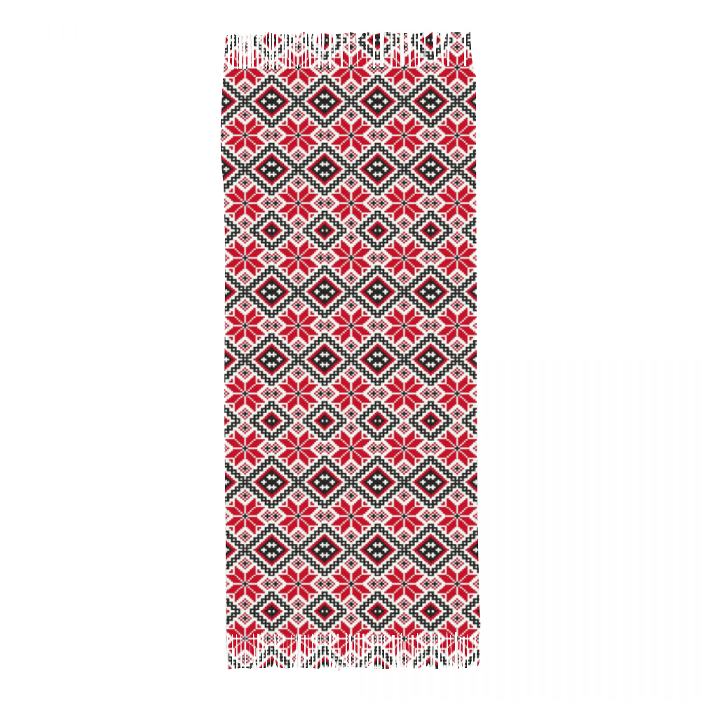 Palestinian Tatreez Tassel Scarf Neckerchief for Women 28.35" x 77.56", Red